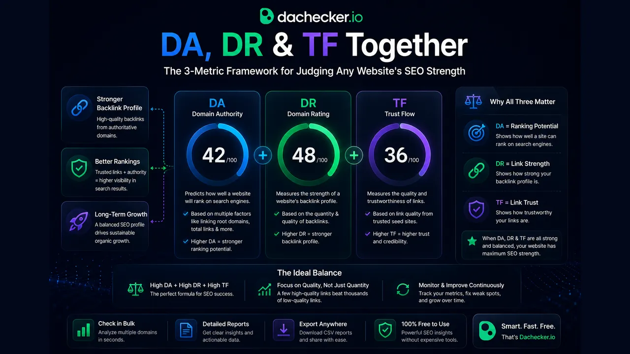 DA, DR and TF Together: The 3-Metric Framework for Judging Any Website's SEO Strength