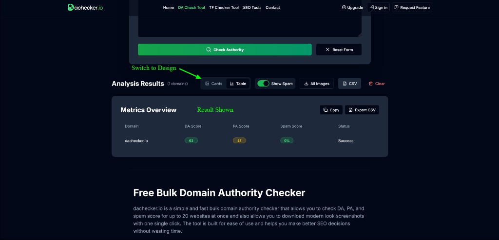 Step 2: Click Check Authority to run the bulk domain authority and page authority check