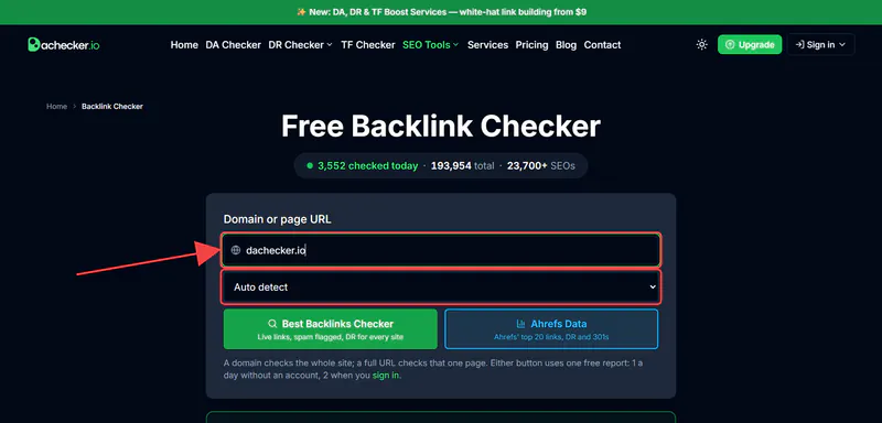 Free backlink checker: enter a domain or page URL to check backlinks, and choose the whole domain, a subdomain, an exact URL or a folder